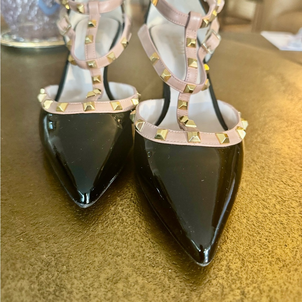 LODI Erizo-GO Black Patent Leather Studded Heels – Size 40 or 9.5